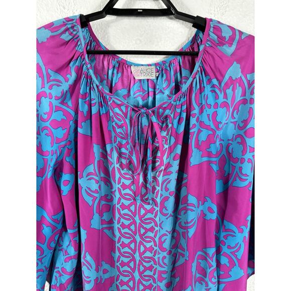 Alice & Trixie Blouse Womens Size M Silk Multicolor Geometric Top - Picture 2 of 11